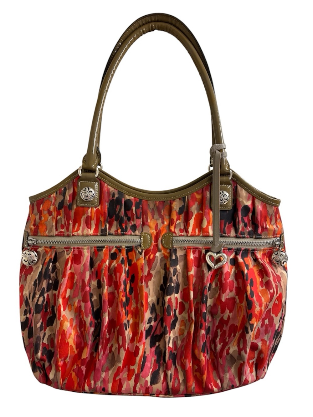 Brighton “Milano Spots” watercolor hobo bag with patent leather trim EUC